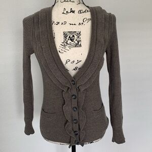 Banana Republic Sweater Womens Medium Brown Cardigan Merino Wool Petites